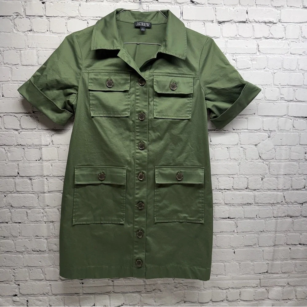 J. Crew Gamine Olive Utility  short dress sz 6